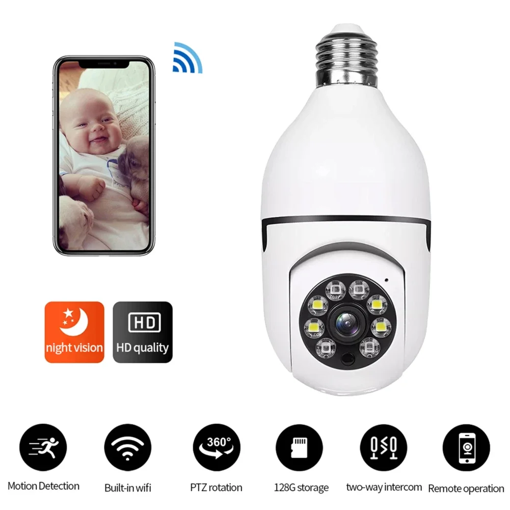 

E27 Bulb Surveillance Camera Night Vision Full Color Automatic Human Tracking Video Indoor Security Monitor