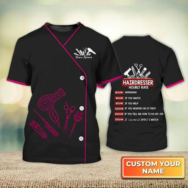 Barbershop Customized Name Uniform Tees Unisex Loose T Shirts Barber Oversized Workwear Pullover for Women and Men Short Sleeves 3
