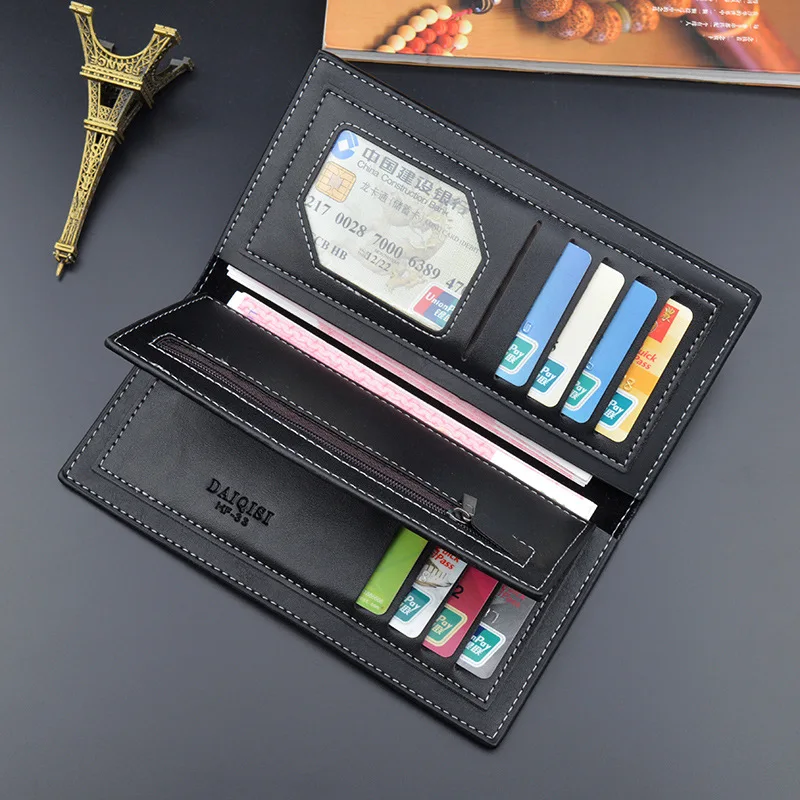 Men's PU Leather Long Clutch Men Business Card Holder Men Wallet Brown Black Coffee Men's Fashion Pocket Coin Purse