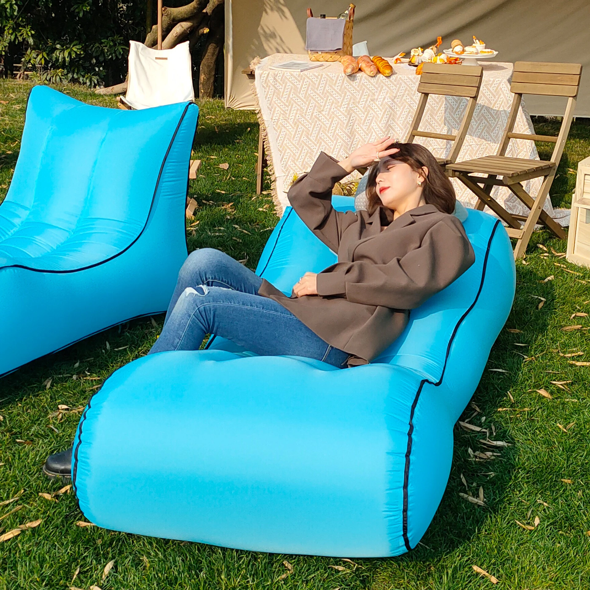 Playwright tin barn Portable Automatic Inflatable Sofa Bed Waterproof Folding Air Cushion  Leisure Lunch Break Floor Mat Office Armchair For Camping - Sun Loungers -  AliExpress