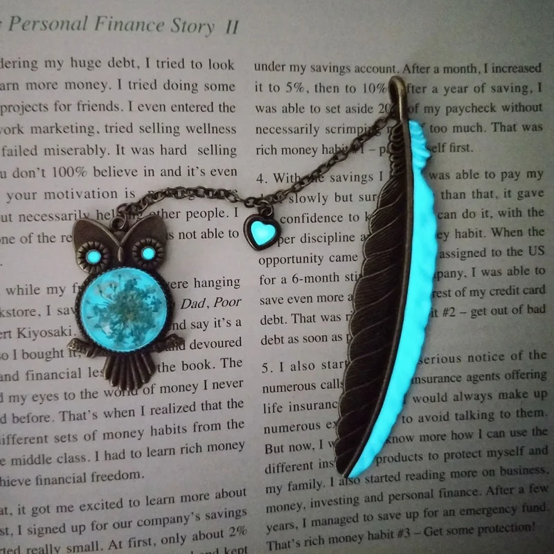 Cute Luminous Metal Feather Bookmarks Owl Book Metal Pagination Mark Stationery Student Gift School Office Supplies