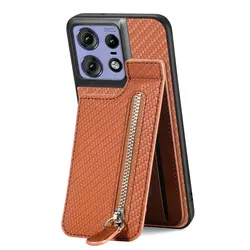 Luxury Zipper Leather Wallet Magnet Back Cover - Moto G67 Power 5G (Brown)