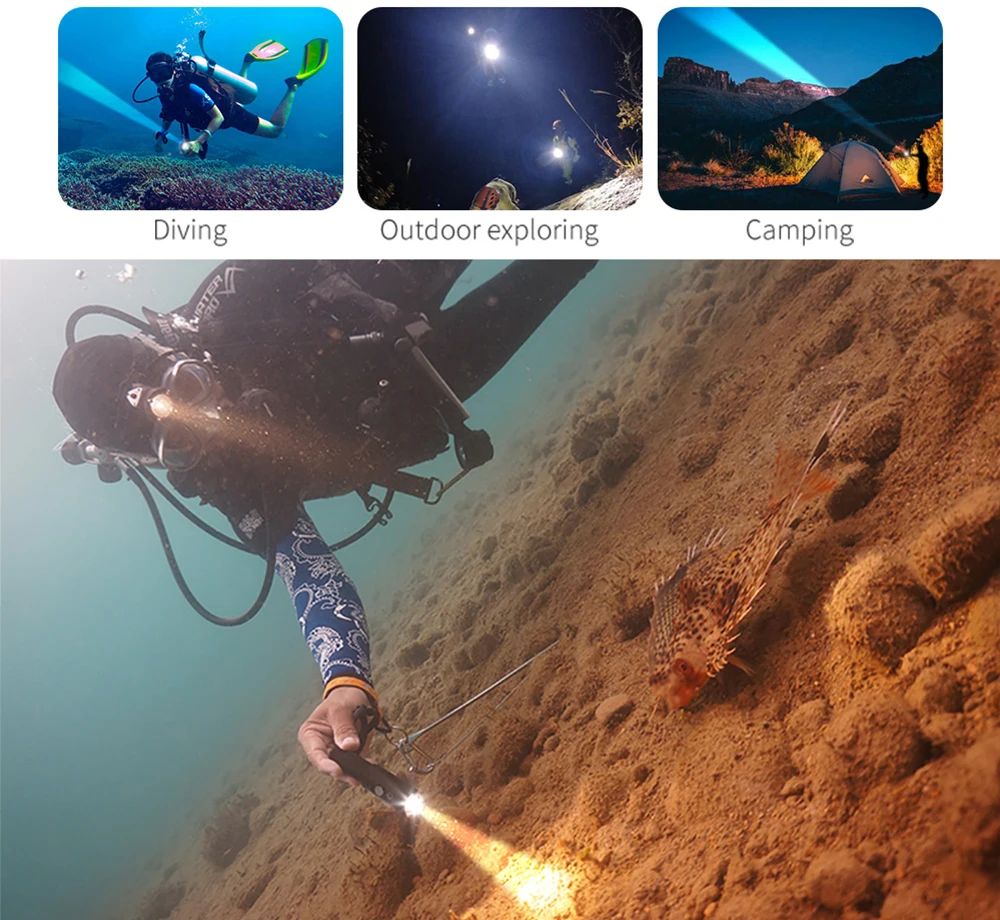 Description Picture 4 of itemV10S II 1200lm Scuba diving lights Diving lighting flashlight Underwater 100m night dive lighting freediving torch Super bright