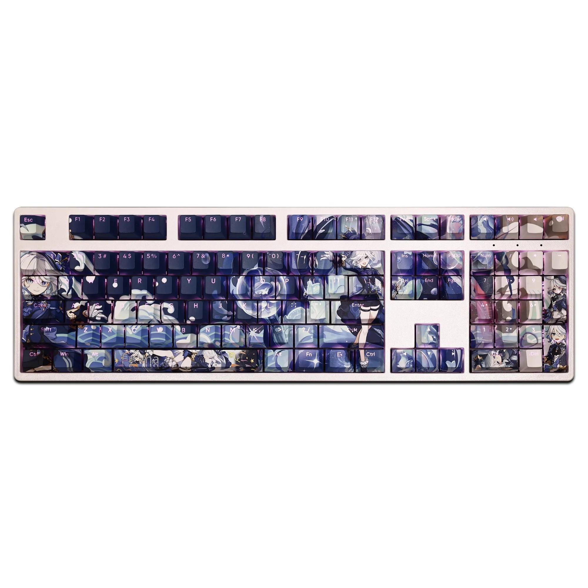 Genshin Impacto Furina Keycap 3rd Generation Pbt Dye Subbed Backlit Keycaps Anime Game Key Caps para Ansi 61 87 104 108 Chaves - Imagem 5