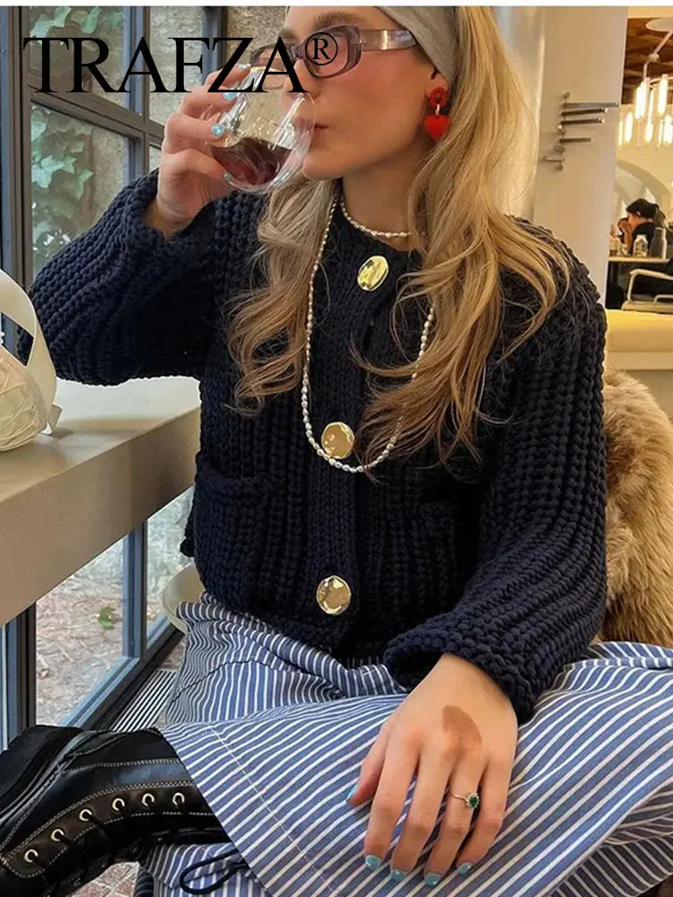 HH Autumn Knitted Cardigan For Women Casual Button O-Neck Long Sleeve Female Sweater 2024 Fashion Solid Loose Lady Cardigans