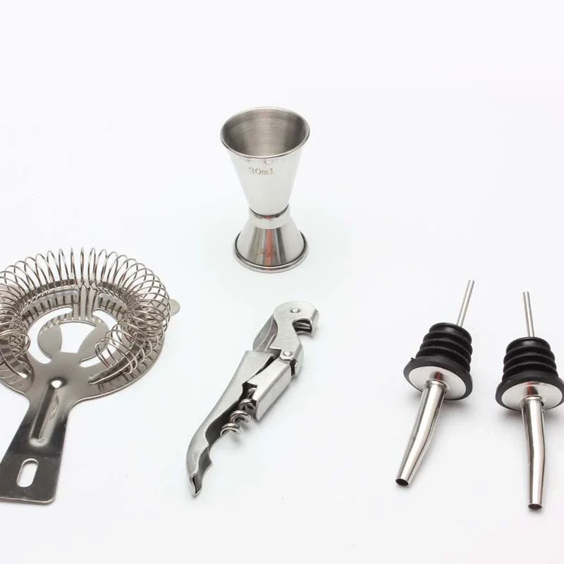 Cocktail Shaker 750ml/600ml Stainless Steel Bar Set With Wooden Rack