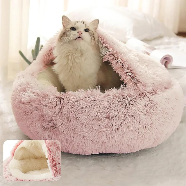 Cat Bed Round Plush Fluffy Hooded Cat Bed Cave, Cozy for Indoor Cats or Small Dog beds, Soothing Pet Beds Doughnut Cat Bed Round Plush Fluffy Hooded Cat Bed Cave, Cozy for Indoor Cats or Small Dog beds, Soothing Pet Beds Doughnut