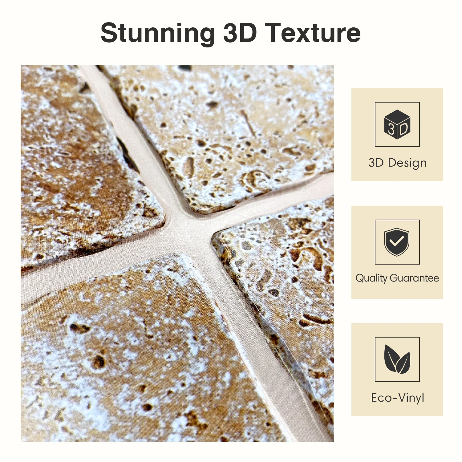 10pcs 3D Beige Faux Stone Peel and Stick Wall Panel Self Adhesive Farmhouse Kitchen Tile Backsplash Waterproof Wall Sticker