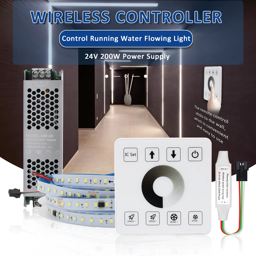 DC 24V WS2811 Horse Race LED Strip Lights Running Water Flowing Wireless Controlle 2835 120  With RF Touch Panel Controller