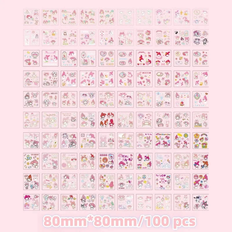 100pcs 스티커 귀여운 Cinnamoroll Kuromi 내 멜로디 스티커 노트북 전화 케이스 소녀 Sanrio 내 멜로디 애니메이션 스티커 어린이 장난감