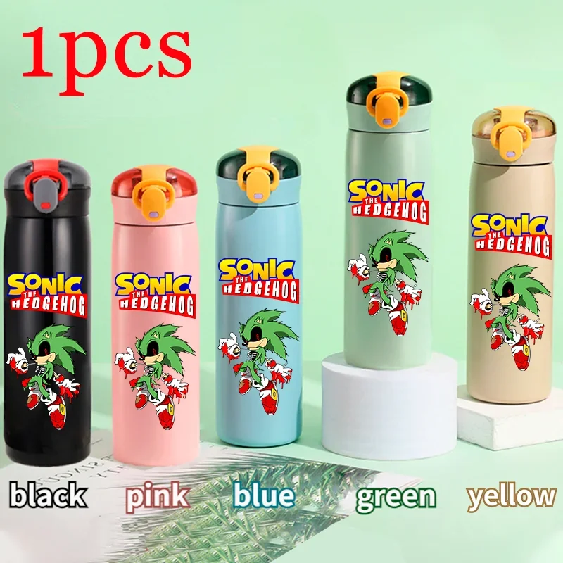 thumbnail image 1 of Vaso térmico para niños de Sonic The Hedgehog de 460 ml, vaso con pajita, botella de acero inoxidable portátil con puntos que rebotan, regalo para niños, 1 of 5