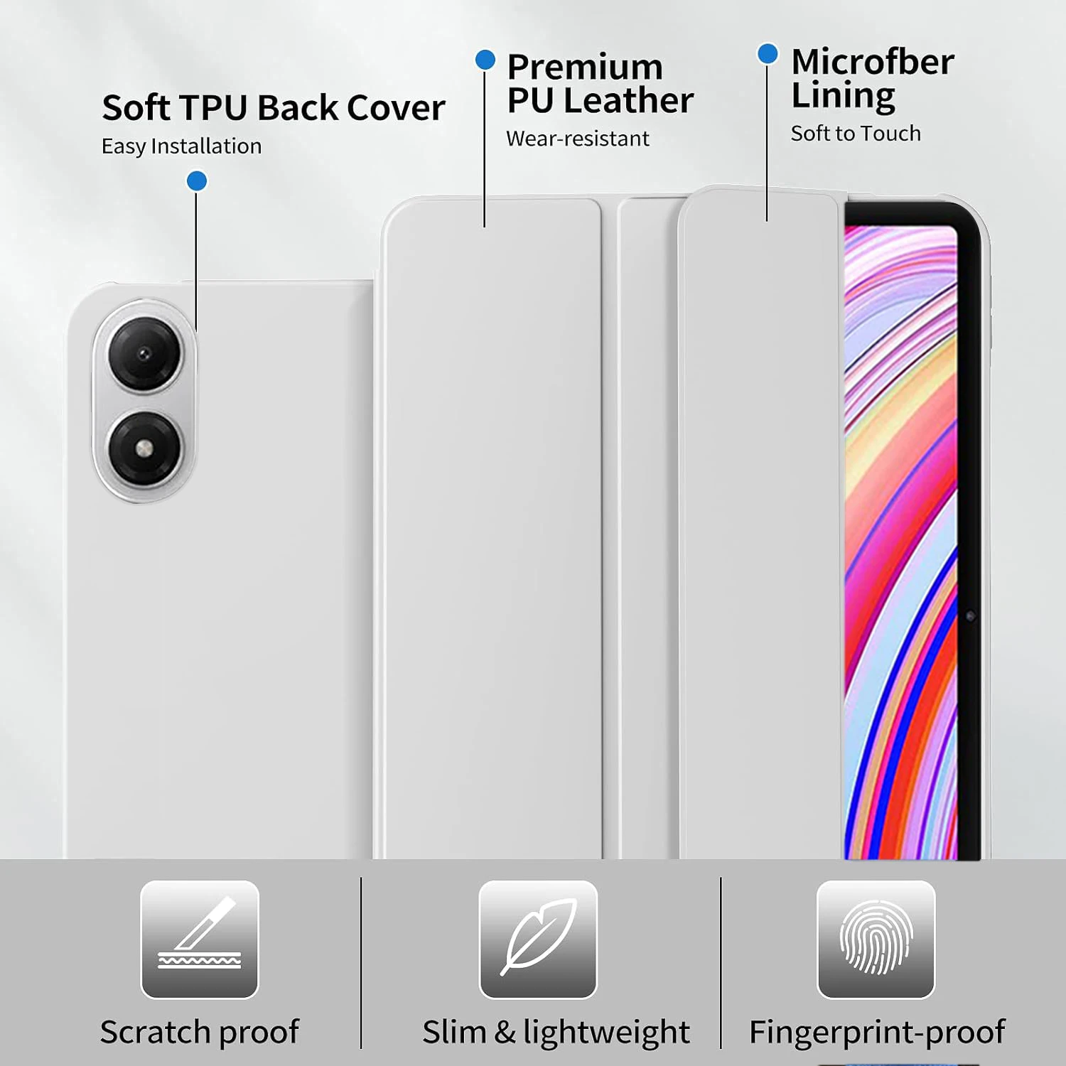 Tri-fold Flip Case - Magnetic Stand PU Leather Protective Cover with Auto Sleep/Wake Function