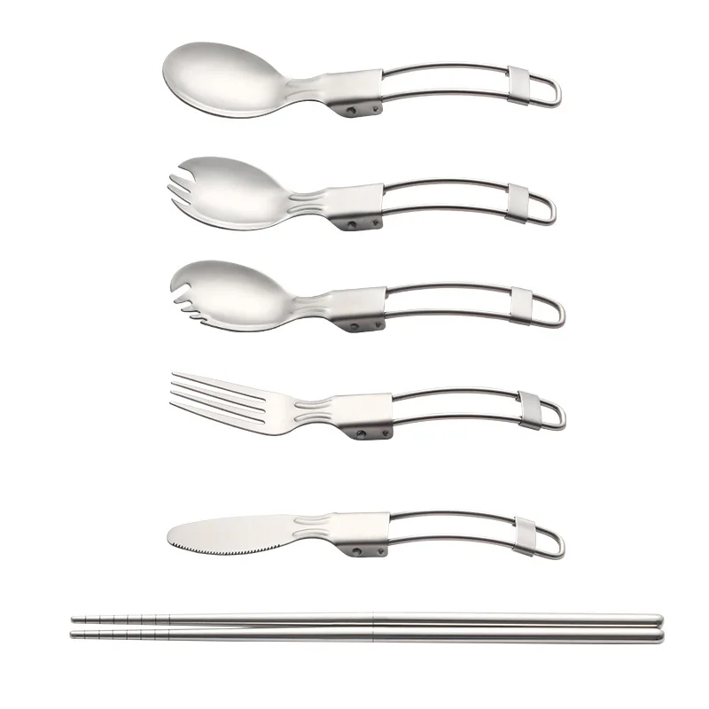 Portable Foldable Cutlery Set 304 Stainless Steel Detachable Chopsticks Knife Fork Spoon Hiking Outdoor Camping Travel Tableware