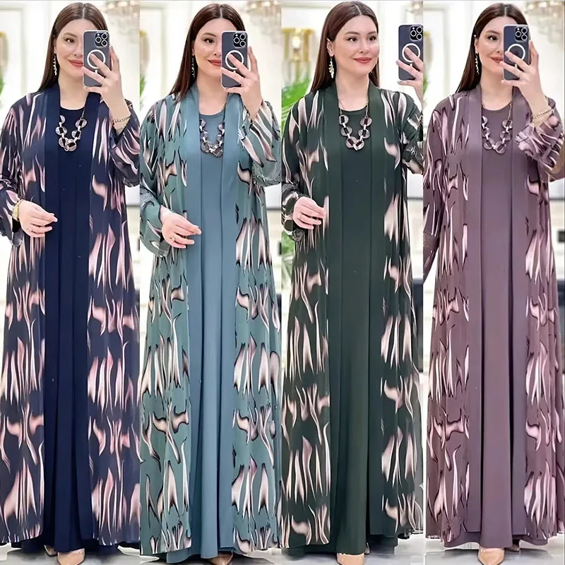 Jalabiya Eid Abayas Dress Set Caftano Turchia Caftano Robe 2 Pezzi Caftano Donne Musulmane Abaya Abiti Da Festa Ramadan Elegante