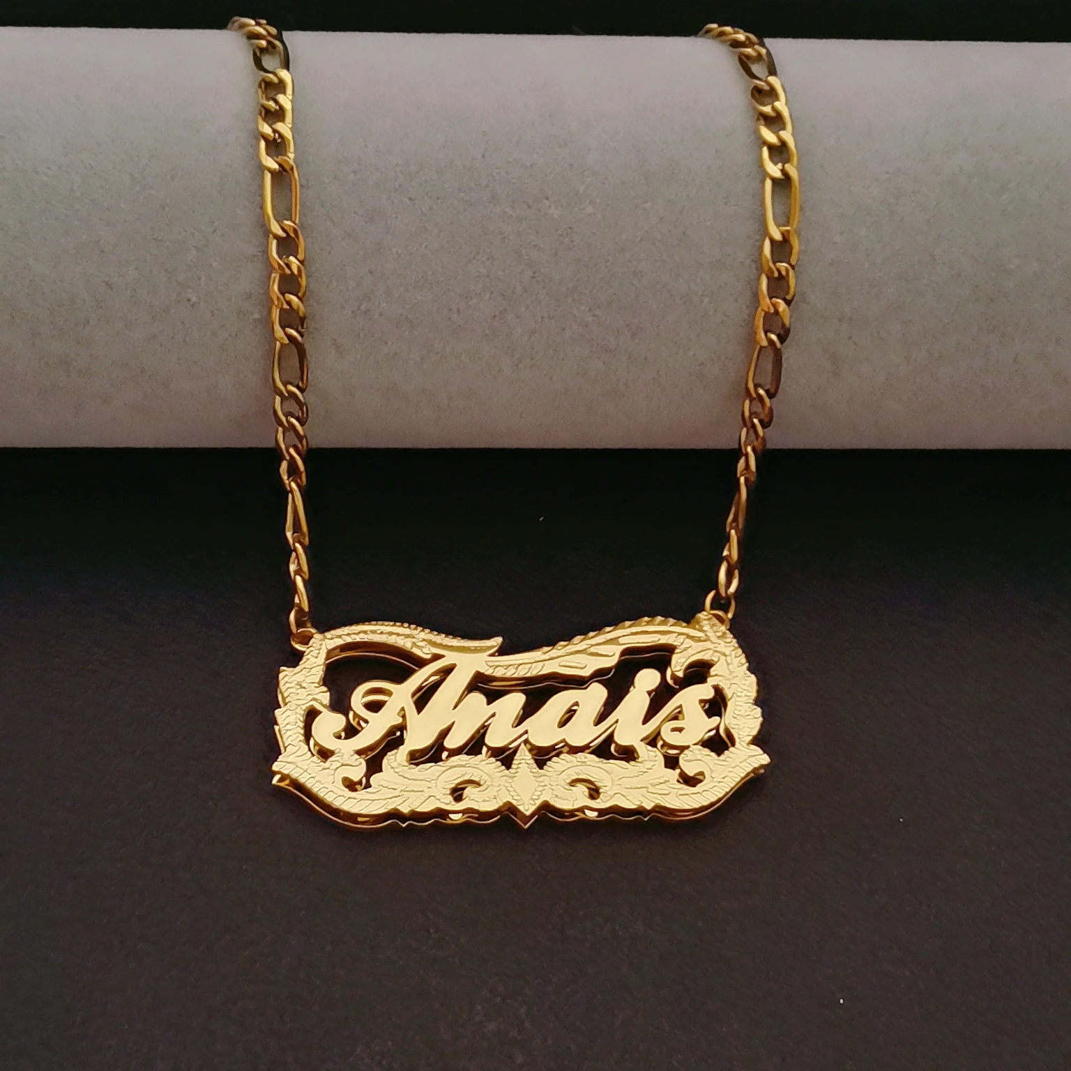 Custom 3D Nameplated Necklace Personalized Gold Figaro Chain Stainless Steel Jewelry Customized Name Necklaces for Women