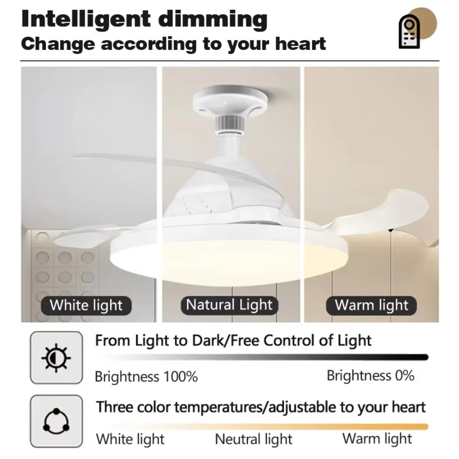 New Invisible Telescopic Blade Air Circulation Fans Silent Dimming Timed Room Decor Ceiling Fan With Led Light_voghion.com