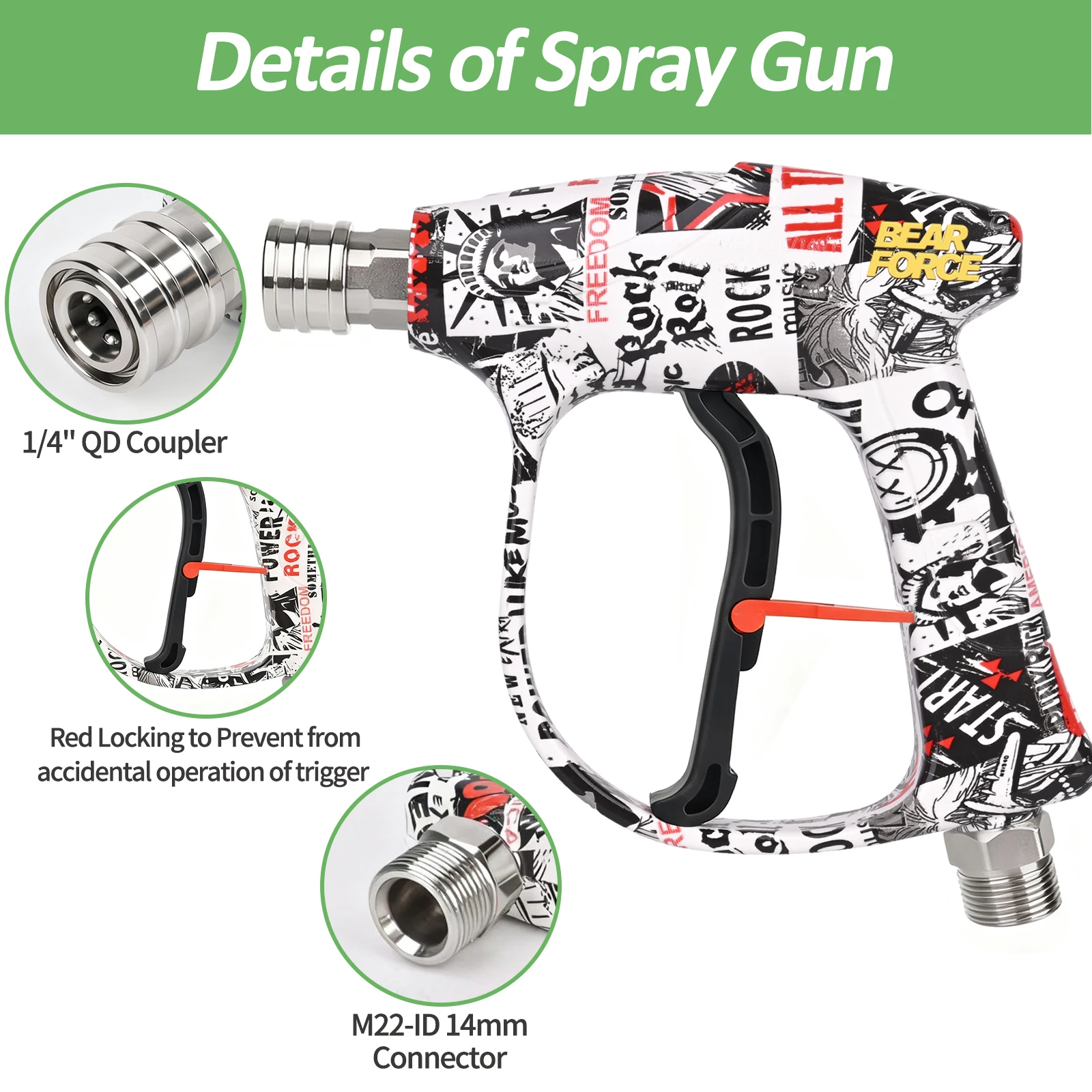 베어포스 압력세척기 스프레이건 세트 & 폼캐논 ? 광구형 스노우폼 랜스 비누 디스펜서 (세차용, 1L 용량)