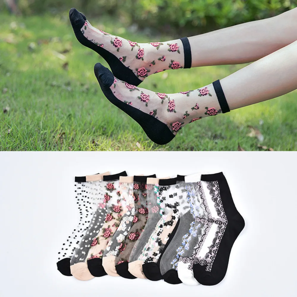 

Sexy fishnet Women Lace Ruffle Soft Comfy Sheer Silk Elastic Mesh Knit Frill Trim Transparent Ankle funny socks 1pair=2pcs BL01