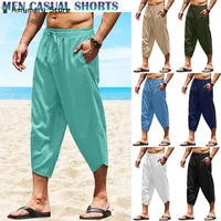 Hot Sale Mens Polyester Cotton Shorts 3/4 Summer Baggy Sweatshorts Trousers Solid Men Hip Hop Loose Long Streetwear Pants 2XL 1