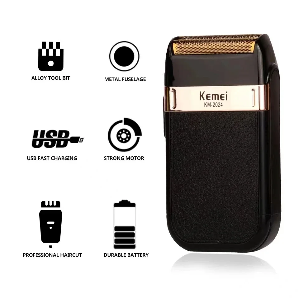Electric Shaver Professional USB Rechargeable Men's Electric Shaver Leather Shell Waterproof Beard Trimmer