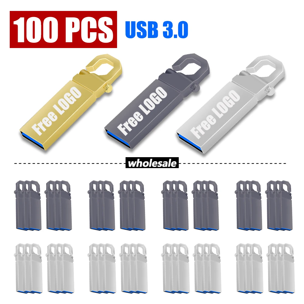 

100pcs USB 3.0 Flash Drive 64GB 16GB Metal Steel Pen Drive 32gb memory memori cel usb stick High Speed Pendrive u disk gift