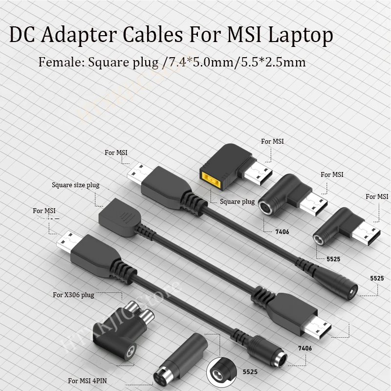 7.4x5.0mm 5.5x2.5 사각형 여성용 잭 Dc 전원 공급 장치 어댑터 변환기 M..