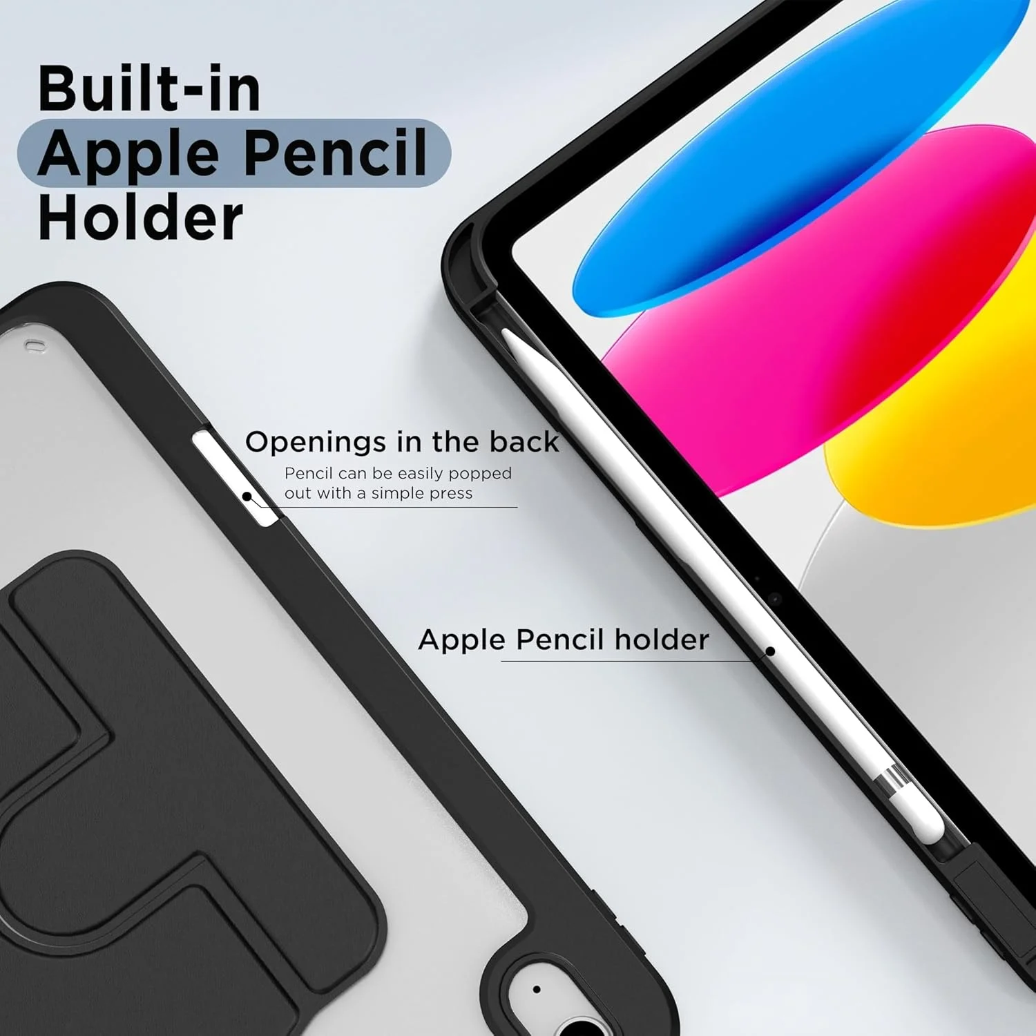 Premium 360° Rotating Clear Acrylic Tablet Case with Pencil Holder & Auto Sleep/Wake Shock-Resistant Feature