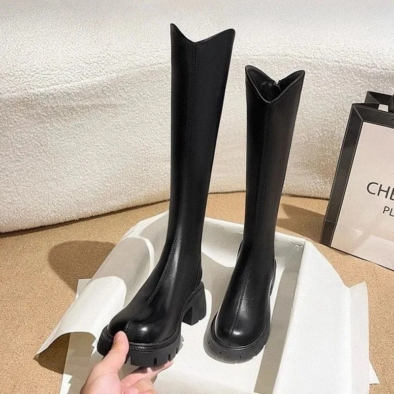 Real Soft Leather Boots 2025 Autumn And Winter New Knight Boots Height Increasing And Slimming Boots Thick Soled High Boots Long