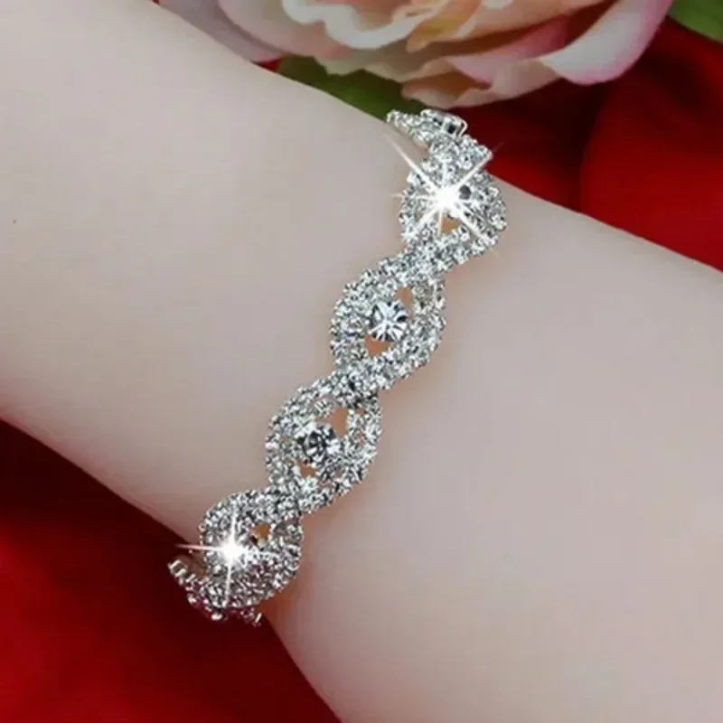 Chain Bracelet Delysia King Women Elegant Luxury Rhinestone Wrist Chain Birthday Party Gifts Silver