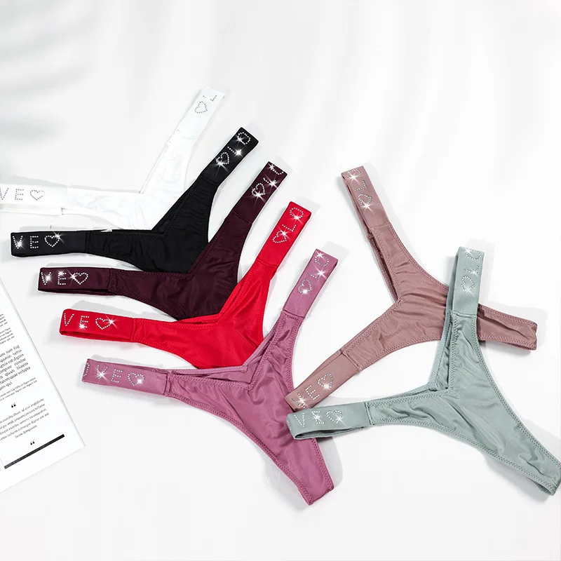 

Rhinestone Shiny V Thongs Satin Women's Panties Thin Sports Sexy Underwear Luxury Fitness Seamless Briefs Lingerie