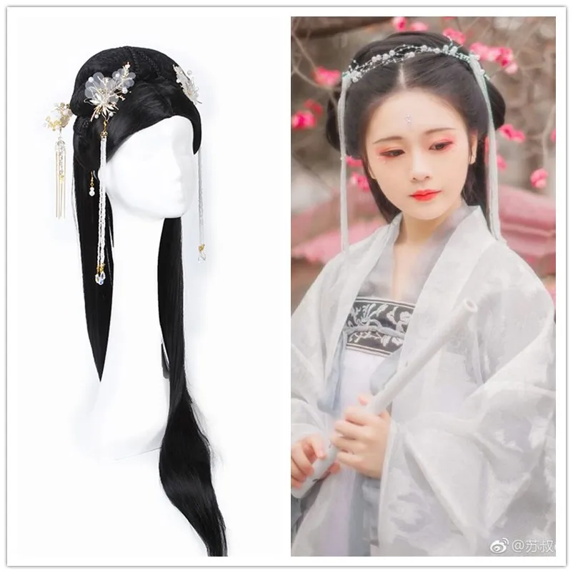 

2024 chinese ancient clothes hair sculpt cosplay hanfu hair accessory princess fairy style the whole wig for woman girl