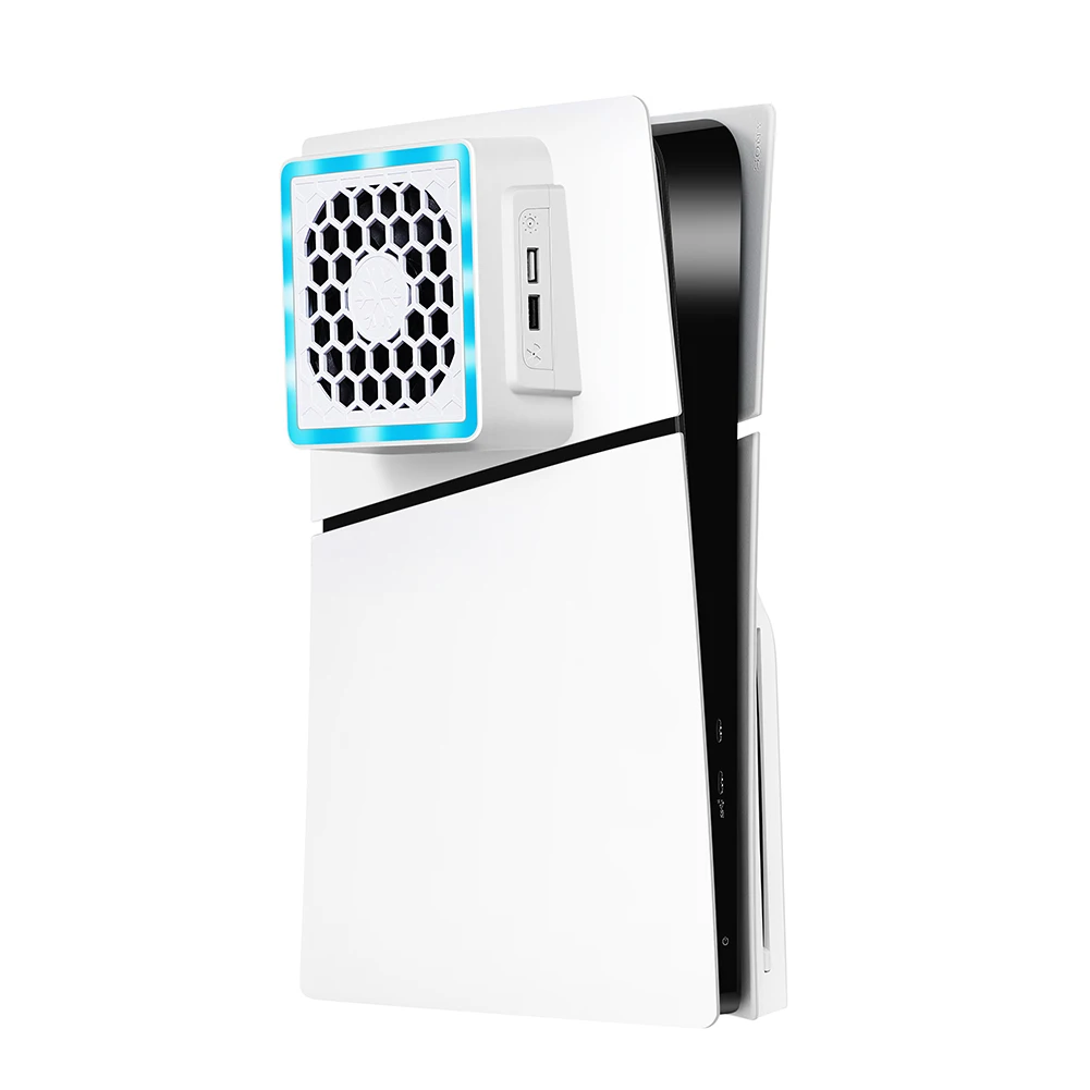 LED 조명이 있는 측면 장착 선풍기, PS5 슬림 게임 콘솔용 콘솔 쿨러 선풍기, USB 포트 2 개, 5V 2.4A
