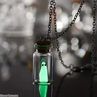 Ghost in A Bottle Pendant Necklace Halloween Jewelry Cute Glow Mini Vial Jar Light Charms Decor Earring Locket Spooky Decoration 2