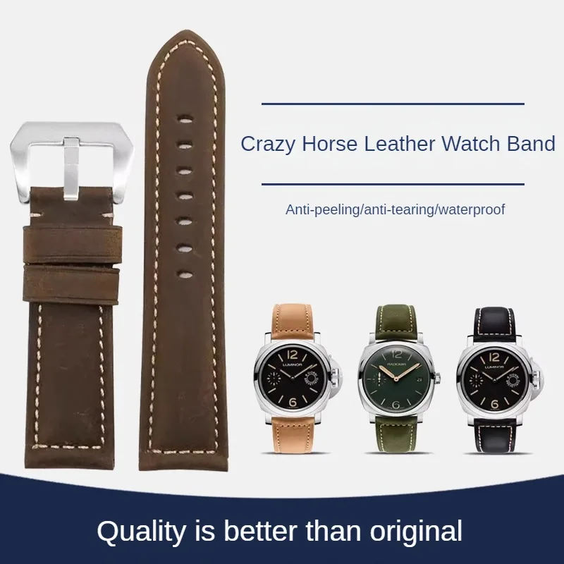 

Scrubs Vintage Crazy Horse Leather Strap Substitute PAM111 441 Series Flat Interface Leather WatchBand 19/20/21/2/23/24/26mm.