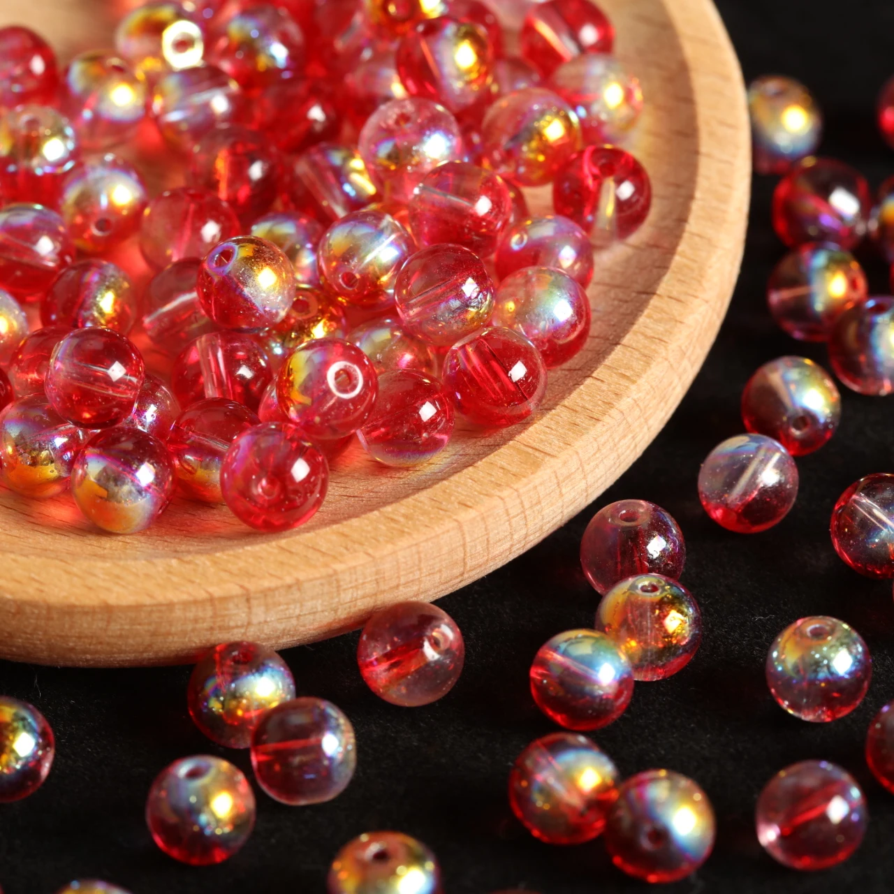 Sunset Orange Aurora Round Glass Beads - 320pcs Warm Tone Rainbow Spacer Beads