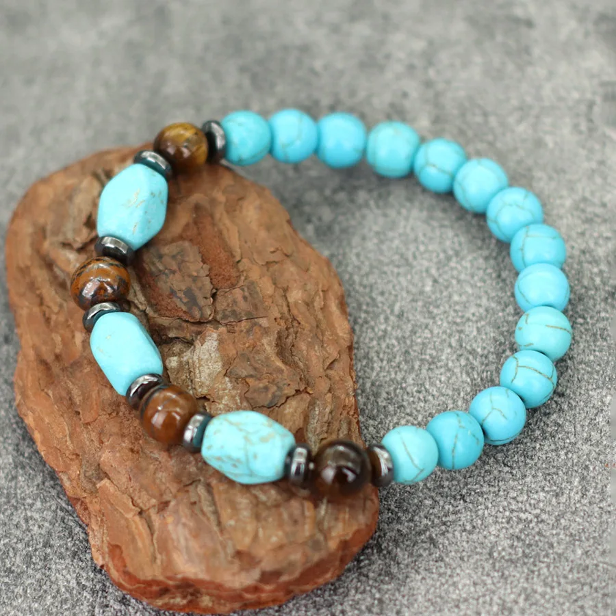 Turquoise Stone Beaded Bracelet for Men and Women