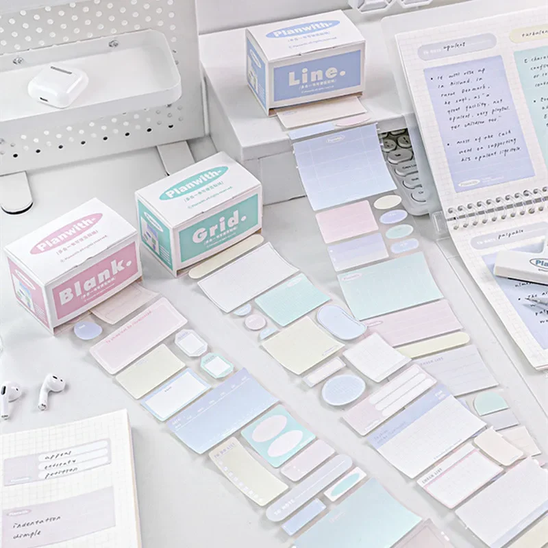 

Multifunctional Memo Pad Korean Creative Simplicity Solid Color Sticky Note Horizontal Line Blank TO DO LIST Label Sticker