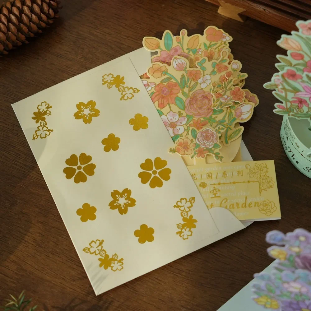 3D Santa Greeting Cards Folding Mini Flowers Best Wishes Xmas Gift for New Year Blessing Postcard Decoration