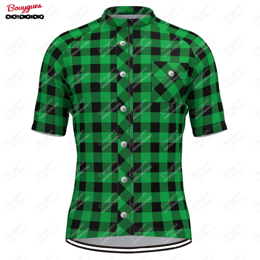 thumbnail image 1 of Maillot de ciclismo a cuadros para hombre, manga corta, reflectante, para ciclismo de montaña, descenso, equipo profesional, 1 of 5