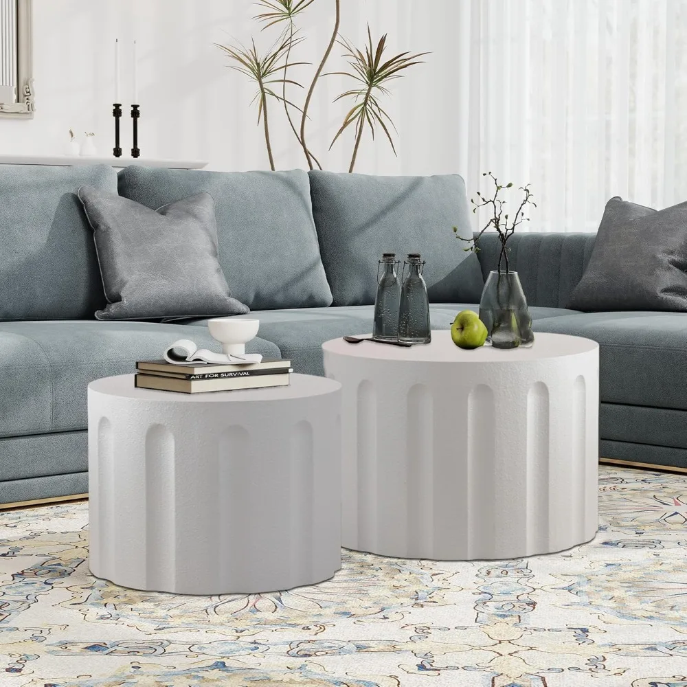 Modern Fluted Round Nesting Coffee Tables 3