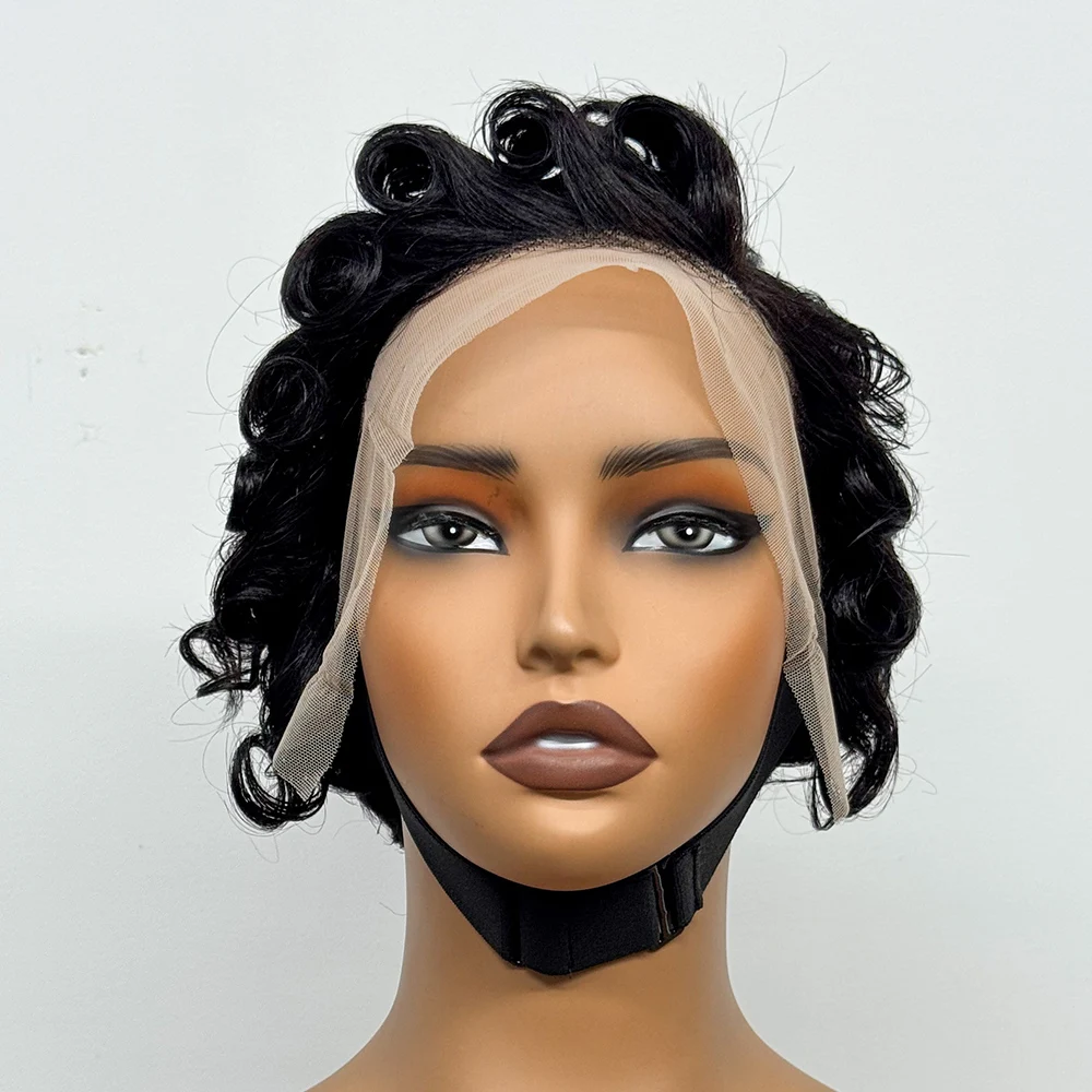 Short Pixie Bob Loose Curly Human Hair Bouncy Curly Wigs 13x4 Transparent Lace Frontal Wigs For Black Women