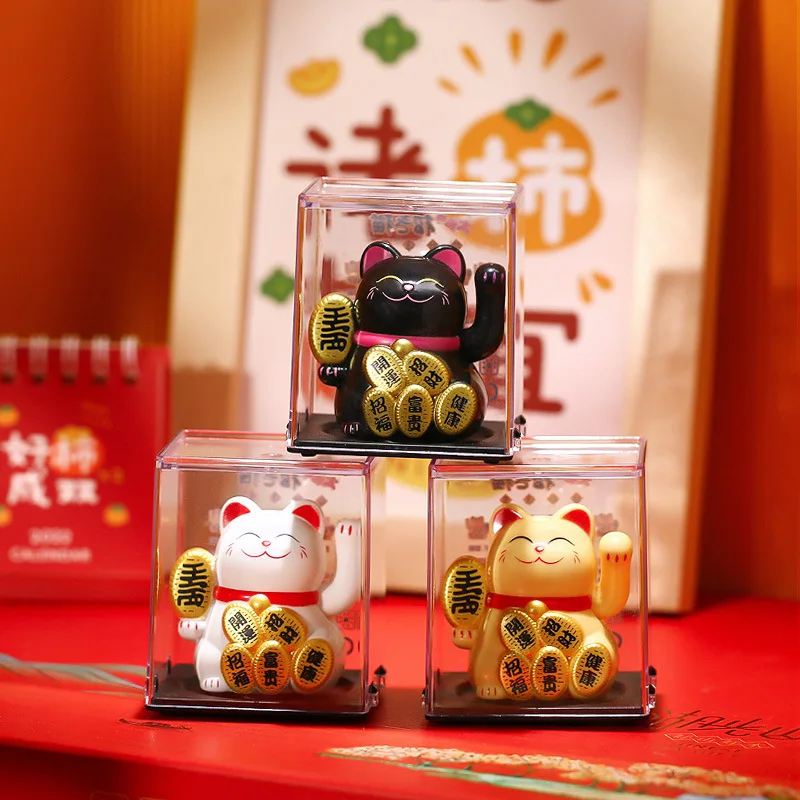 Solar Powered Maneki Neko Lucky Cat Welcoming Chinese Lucky Cat Waving Hand Beckoning Fortune Cat Figurines For Home Decor 4
