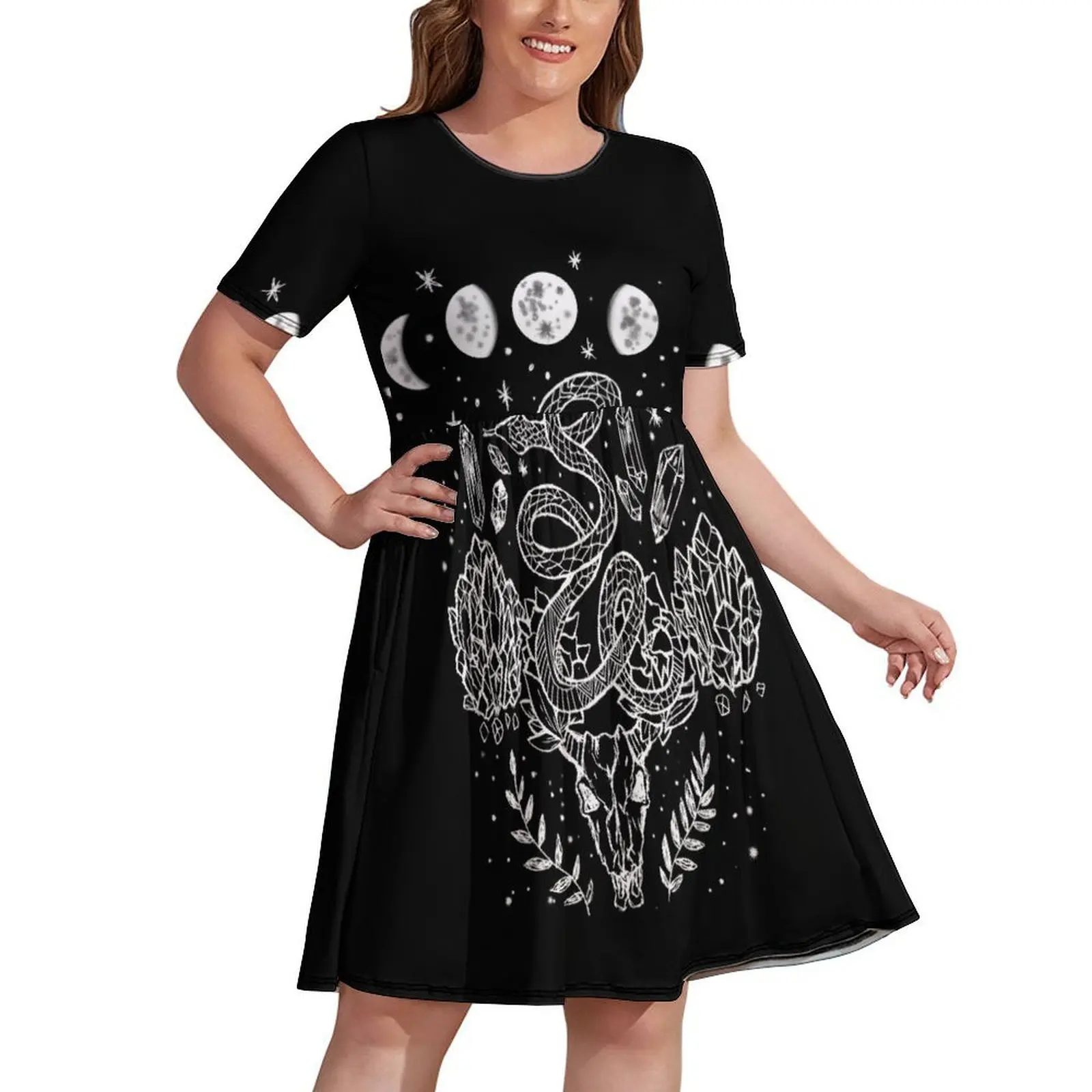 

Moon Phases, Snakes, And Crystals Witchy Design Dress party dress women elegant luxury purple dress luxury woman evening