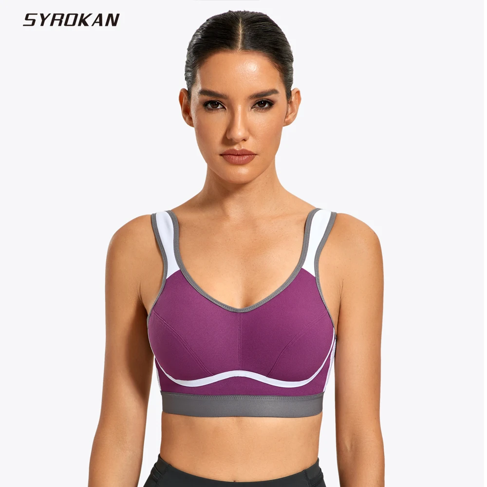 SYROKAN Women High Impact Support Plus Size Wirefree Bounce Control Gym  Workout Sports Bra Solid Female Underwear Fitness Bras