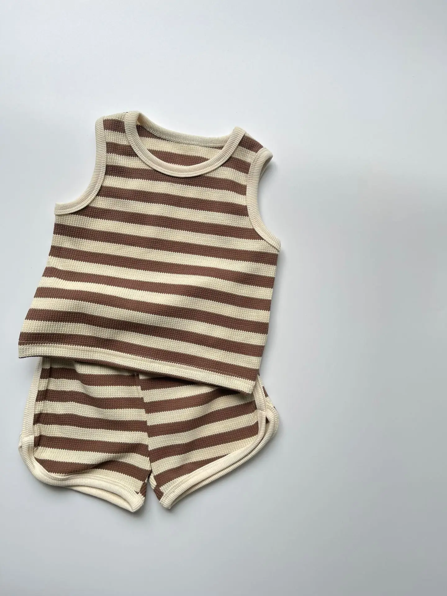 2025 Summer New Baby Sleeveless Clothes Set Infant Boy Girl Vest + Shorts 2pcs Suit Toddler Waffle Striped Breathable Outfits 2