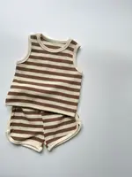 2025 Summer New Baby Sleeveless Clothes Set Infant Boy Girl Vest + Shorts 2pcs Suit Toddler Waffle Striped Breathable Outfits 2
