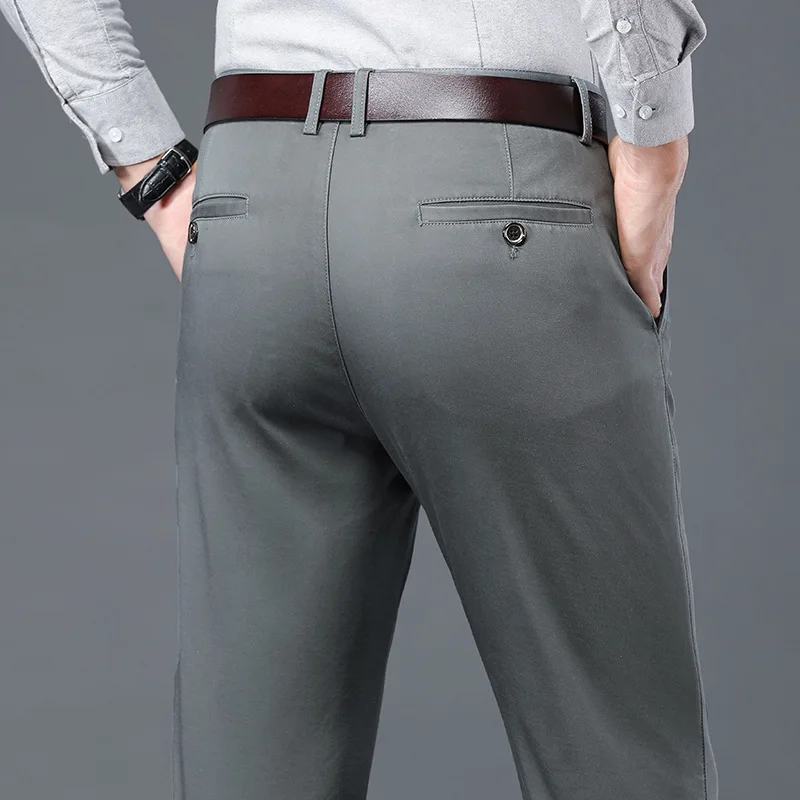 

Men's business pants, cotton elastic, comfortable, casual, loose fitting straight leg pants, mid waist elastic men's clothing