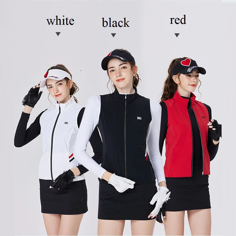 Blktee Sleeveless Sports Vest Golf Clothing Winter Women Jacket Waterproof Zipper Leisure Windbreaker Ladies Striped Slim Coat