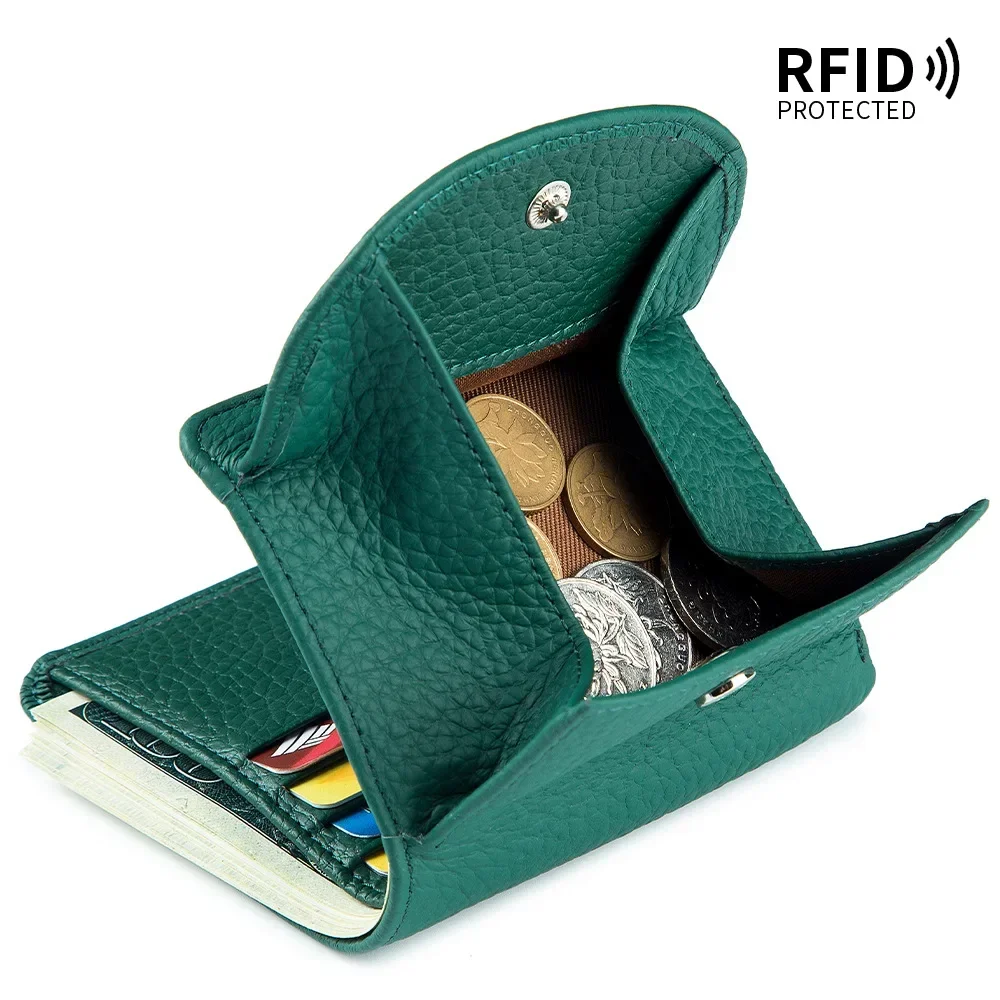 Genuine Leather RFID ID Credit Bank Business Card Holder Cowhide Coin Purse Bags Luxury Clutch Slim Pocket Wallets For Women 3