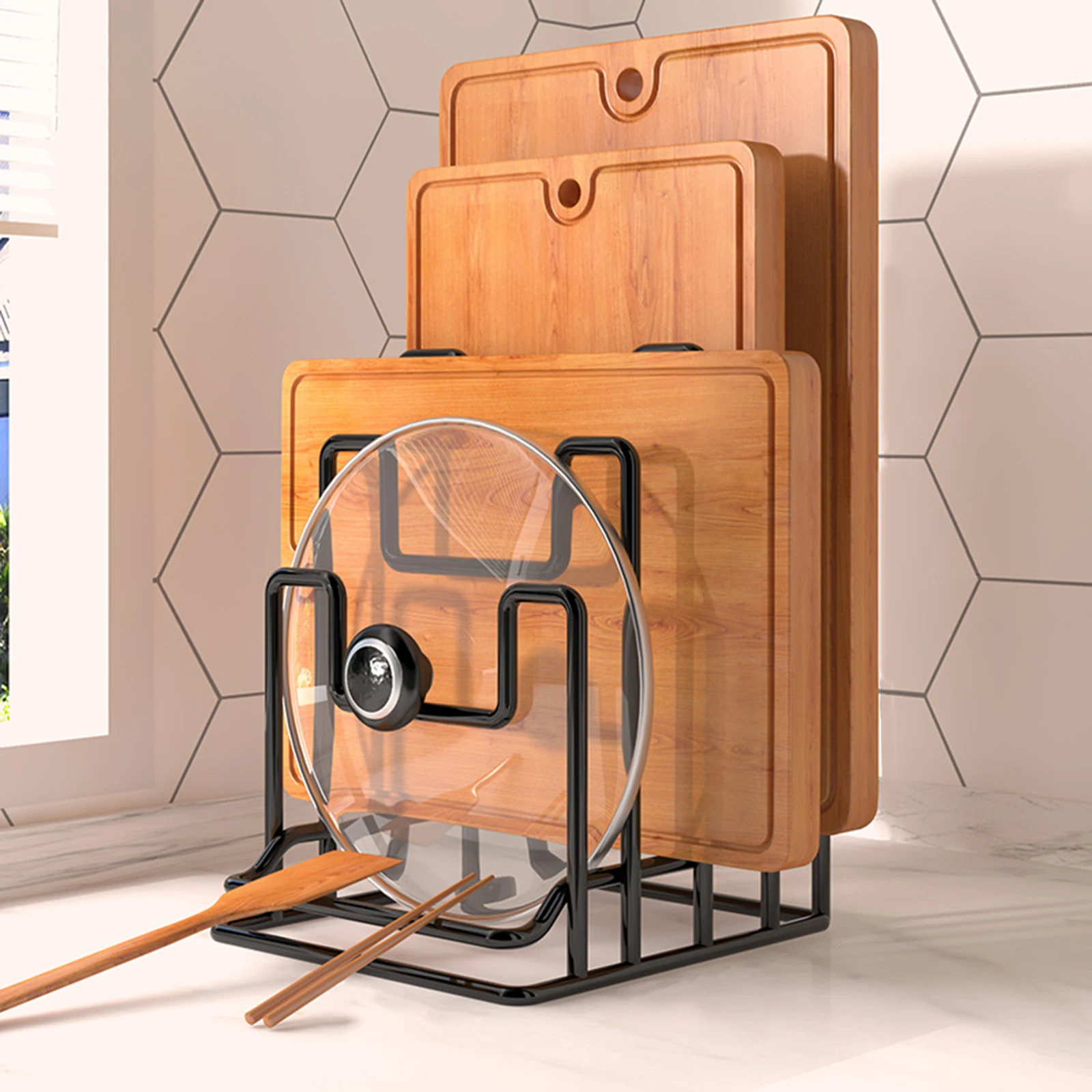 Cutting Board Holder Rack Chopping Board Organizer Stand Pots Pan Lids Rack for Plates Cabinet Restaurant Home Kitchen 2